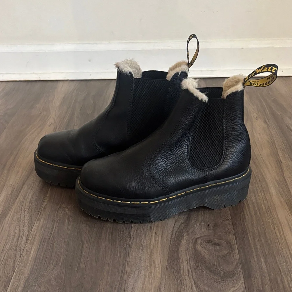 Dr. Martens Black Leather Boots with Fur Trim - Picture 2 of 7